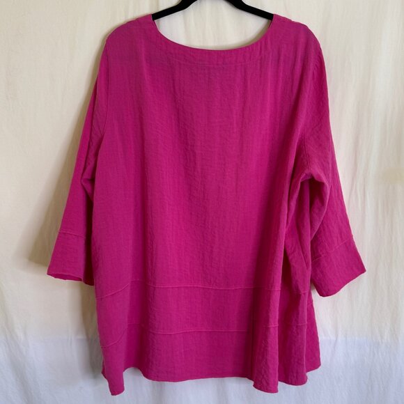 NWOT Ali Miles Women's Pink Lagenlook Top Size 2X Buttons Relaxed Boho - Picture 5 of 8